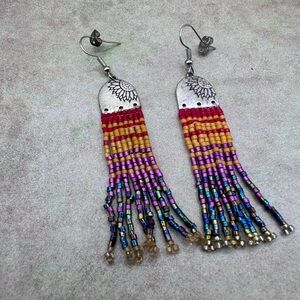 Handmade Multicolor Beaded Fringe Earrings - Women Jewelry